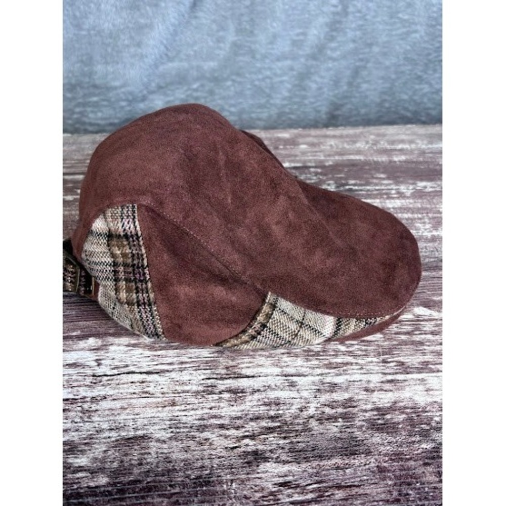 Mens Brown Faux Suede Plaid Newsboy Hat Driving Cap Gatsby‎ Adjustable S/M